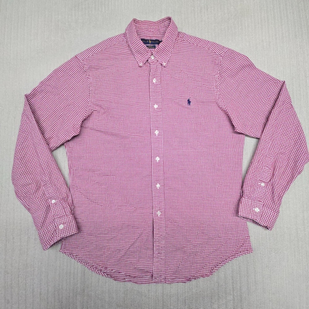 Polo Ralph Lauren Shirt Mens XL Red White Check Long Sleeve Slim Stretch Oxford